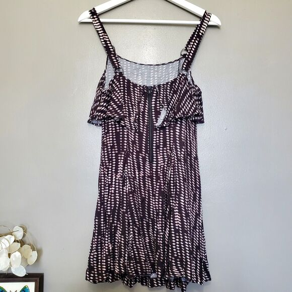 Free People Mini Dress Womens Size 4 Paper Flower Printed Ruffle Fit and Flare - Picture 3 of 10